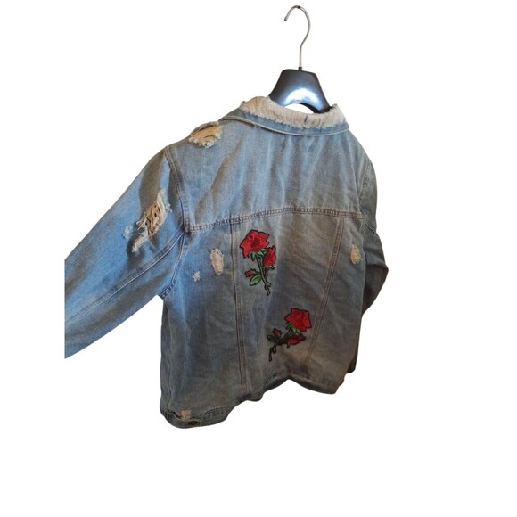 Ci Sono Red Rose Patch Women's Denim Jean Jacket Size Large - Picture 8 of 9